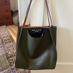 Rag & Bone Dark Green Tote with Brown Straps